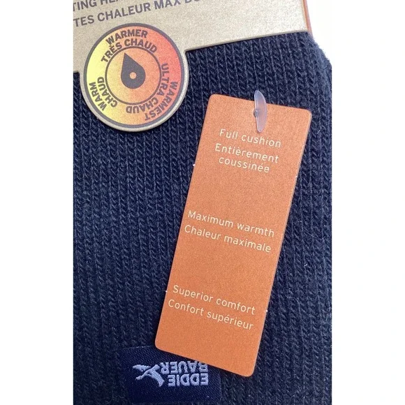 Eddie Bauer 2-Pair Black Heat Thermal Long Heavyweight Crew Socks Size 7-12 - Picture 4 of 6